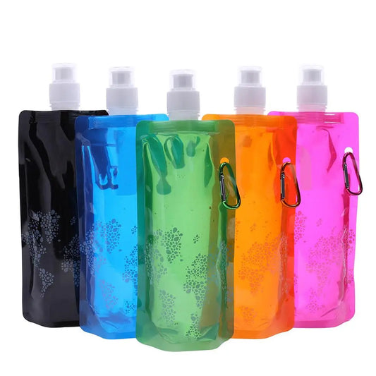 Portable Soft Flask Set: Foldable Water Bags for Outdoor Adventures—Available in 480/700ml with Bonus Water Bucket