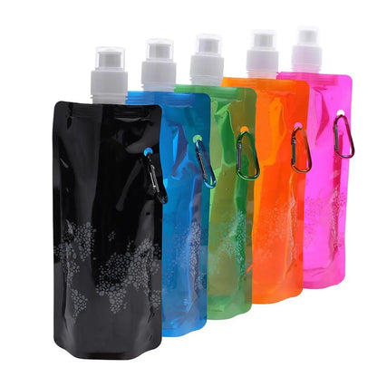 Portable Soft Flask Set: Foldable Water Bags for Outdoor Adventures—Available in 480/700ml with Bonus Water Bucket