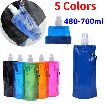 Portable Soft Flask Set: Foldable Water Bags for Outdoor Adventures—Available in 480/700ml with Bonus Water Bucket